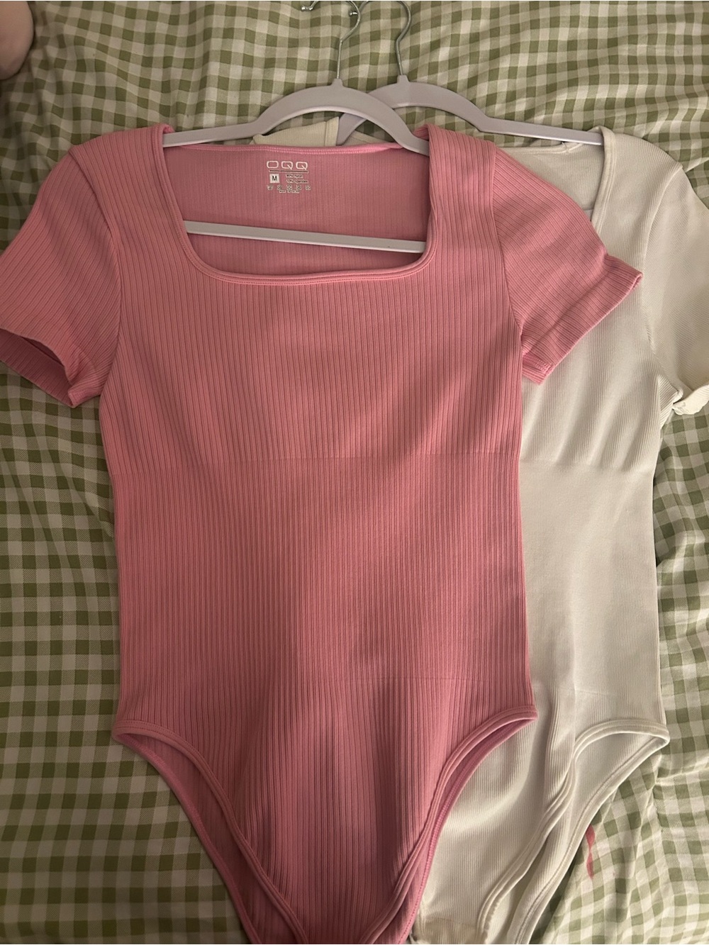 Ribbed Pink Short-Sleeve Bodysuit with Scoop Neck